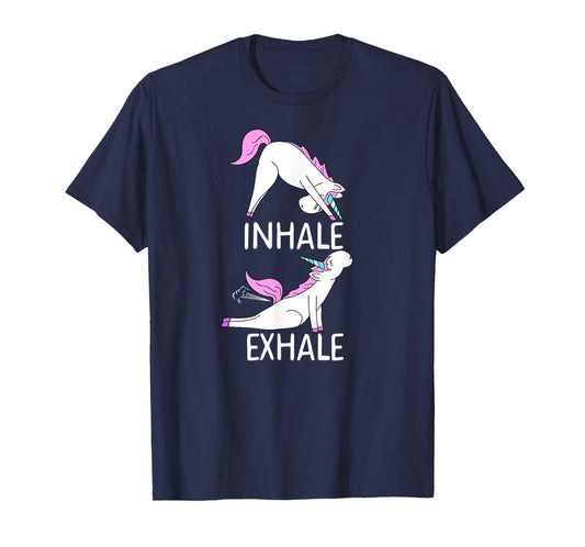 INHALE EXHALE Funny Farting Unicorn Yoga Meme T-Shirt