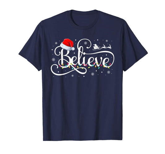 Christmas Believe Santa Claus Funny Family Matching Kids T-Shirt