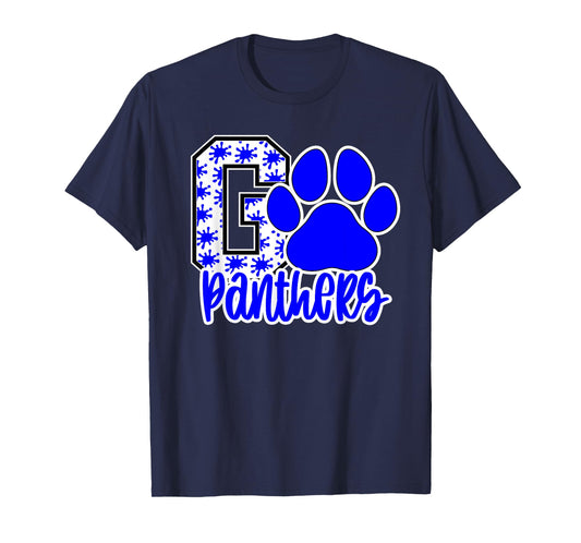 Go Panthers Splatter Blue White Panther Pride School Spirit T-Shirt