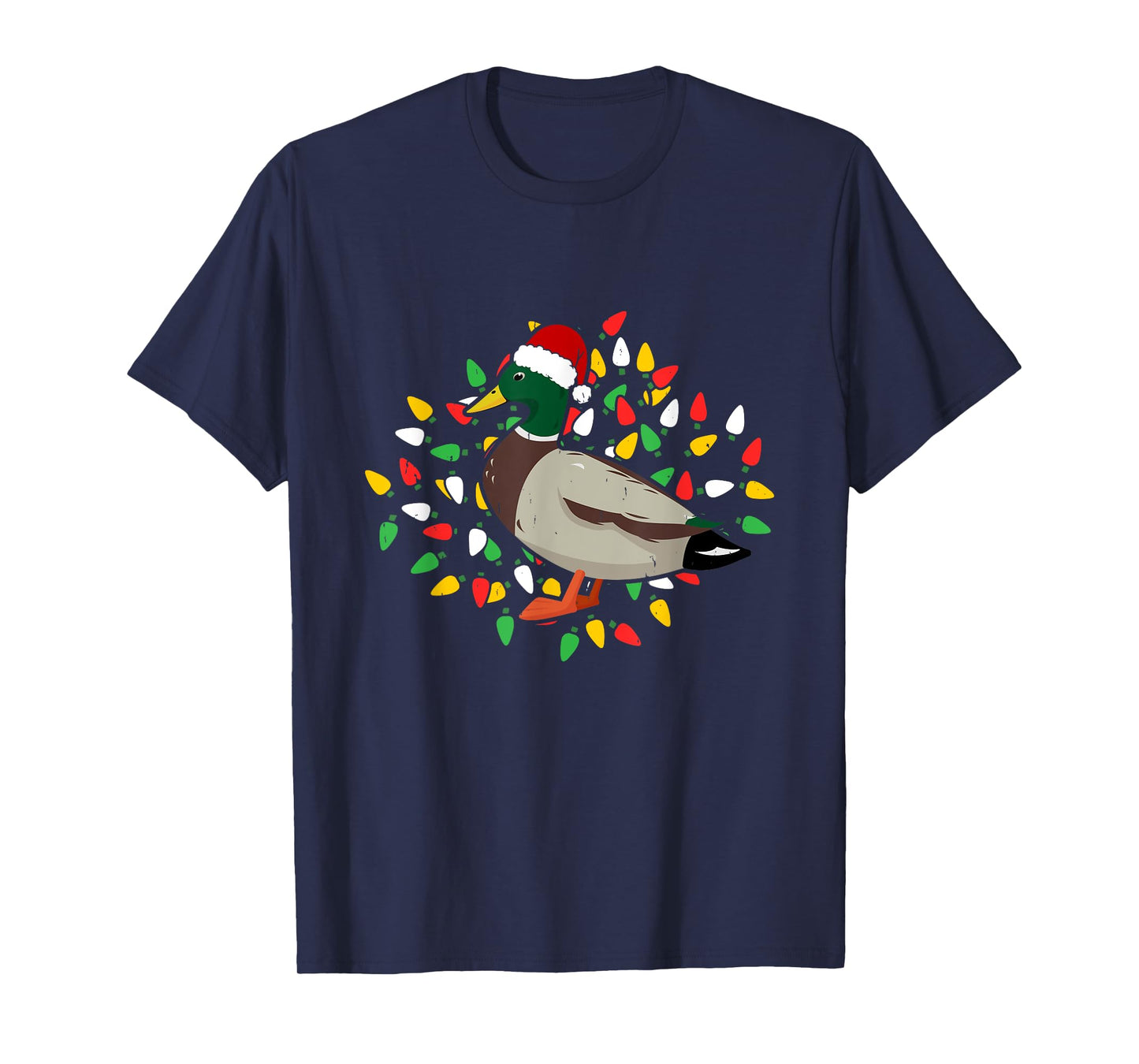 Holiday Xmas Lighting Santa Hat Mallard Duck Bird Christmas T-Shirt