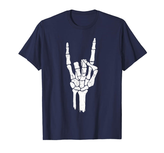 Skeleton Rock Hand - Halloween Rock On Devil Horns T-Shirt