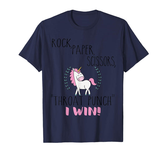 Funny Unicorn Rock Paper Scissors Throat Punch I Win T-Shirt