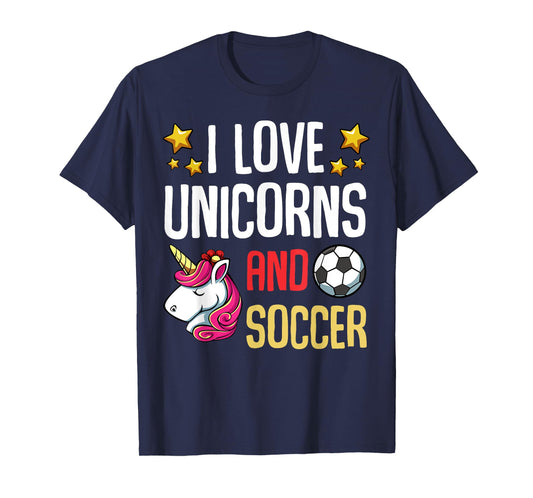 I Love Unicorns And Soccer Field Funny Football Team Player T-Shirt