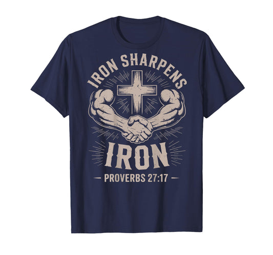 On-Back Iron Sharpens Iron Proverbs Christian Gym Workout T-Shirt