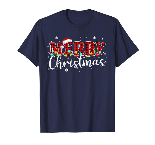 Merry Christmas Buffalo Plaid Red Santa Family Xmas Pajamas T-Shirt