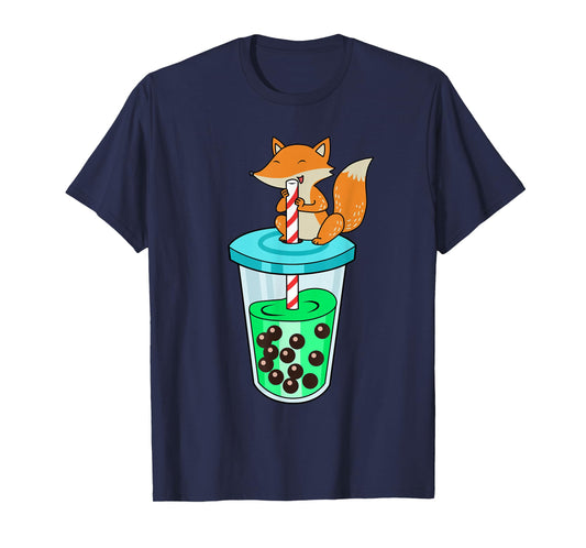 Bubble Tea Shirt Women Fox Boba Tea Tshirt Kids Fox T-Shirt