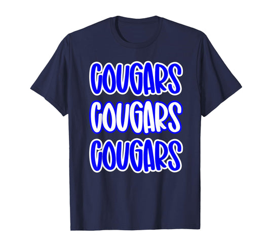 Cougars Repeating School Spirit Blue White T-Shirt