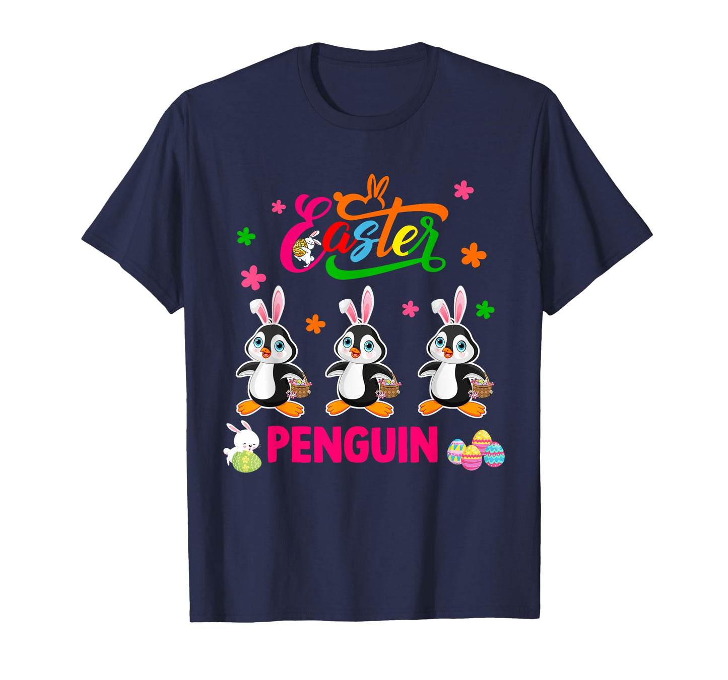 Easter Penguin Three Cute Bunny Penguins Hunting Eggs Basket T-Shirt