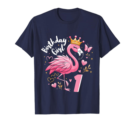 Kids 1st Birthday Gift Flamingo Fan 1 Year Old Girls 1st Bday T-Shirt
