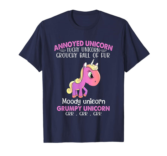 Annoyed Unicorn Touchy Unicorn Grouchy Ball Of Fur Moody Tee T-Shirt