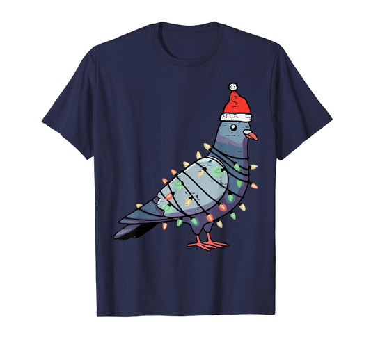 Christmas Bird Pigeon Santa Lights Funny Xmas Men Women Kids T-Shirt