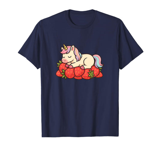 Kids Cute Unicorn on Strawberries | Kawaii Graphic T-Shirt