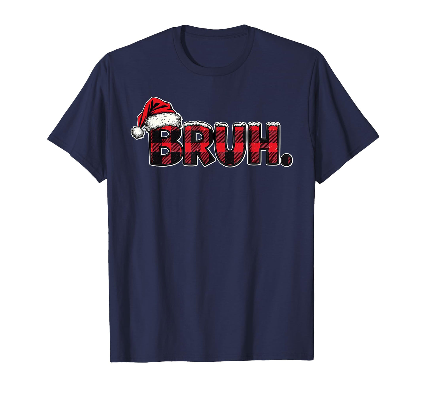 Bruh Santa Hat Funny Christmas Plaid Holiday Boys Kids Xmas T-Shirt