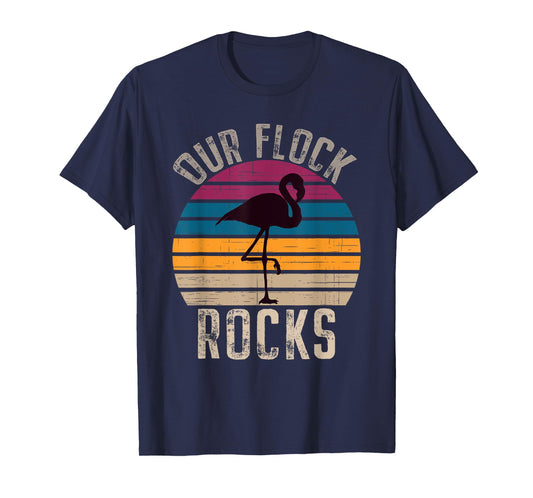 Our Flock Rocks Retro Vintage Flamingo Mothers Day Family T-Shirt