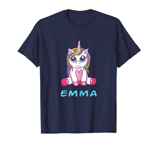 Emma unicorn name baby child girl sits cute toddler T-Shirt
