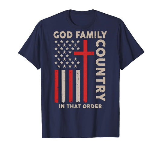 On-Back God Family Country in That Order Christian Patriotic T-Shirt