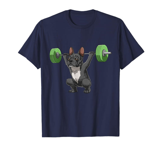 Funny French Bulldog Weightlifting and Bodybuilding Gift T-Shirt