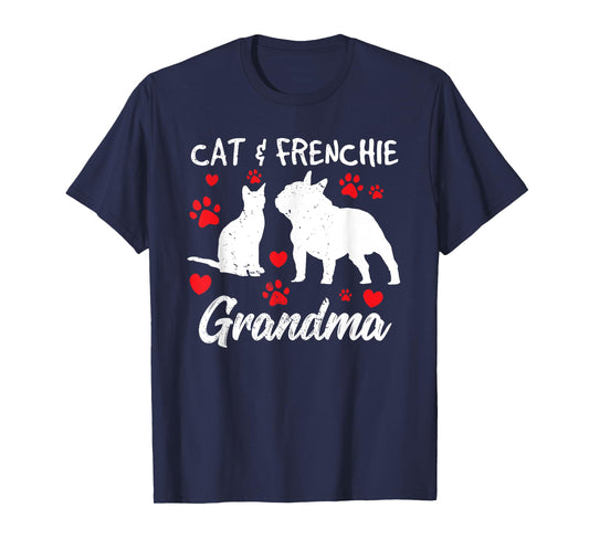 Cat and French Bulldog Grandma Frenchie Dog Grandmother Cute T-Shirt for Men Women