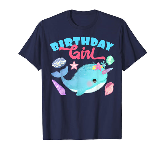 Birthday Girl CAke Candle Narwhale Animals Fish Top Narwhal T-Shirt
