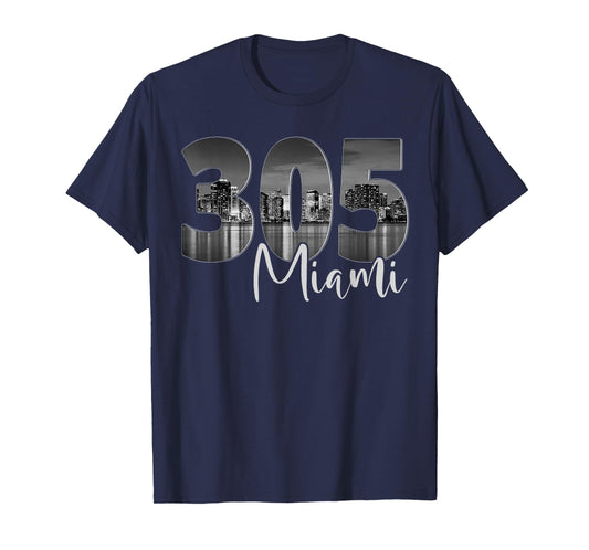 Miami 305 Area Code Vintage Florida Skyline 305 Retro Miami T-Shirt