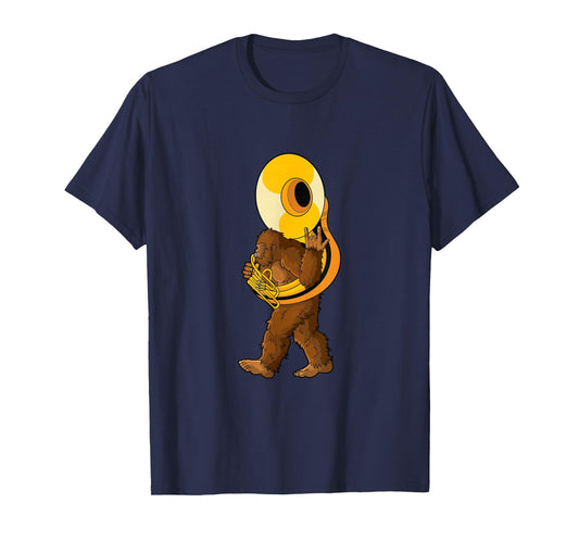 Marching band gifts for musicians Bigfoot Playing Sousaphone Instrument Tuba T-Shirt