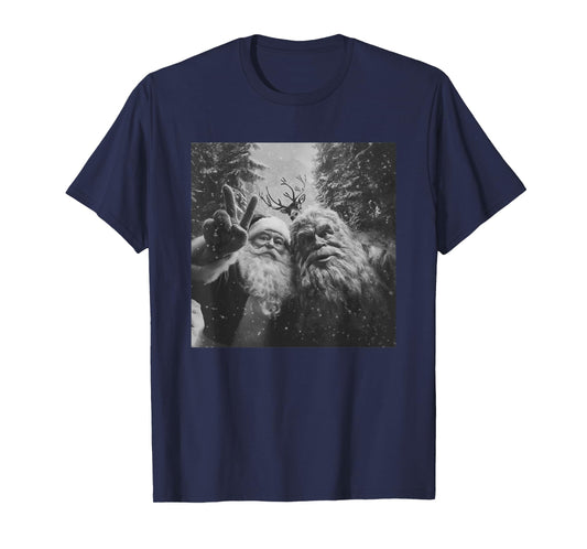 Vintage Bigfoot Santa Claus Selfie Christmas T-Shirt