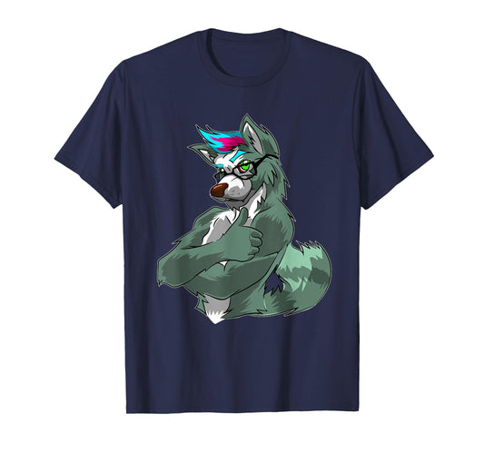 Thumbs Up Fursona Wolf Shirt Muscle Furry for Men Women Kids T-Shirt