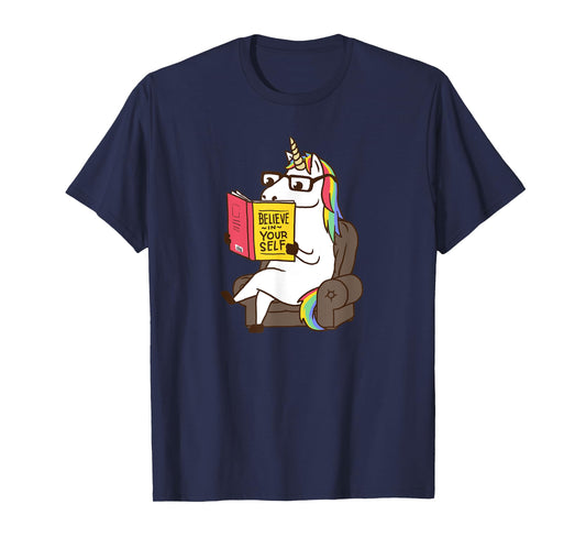 Unicorn Shirt Believe in Yourself Motivational Book Lover T-Shirt
