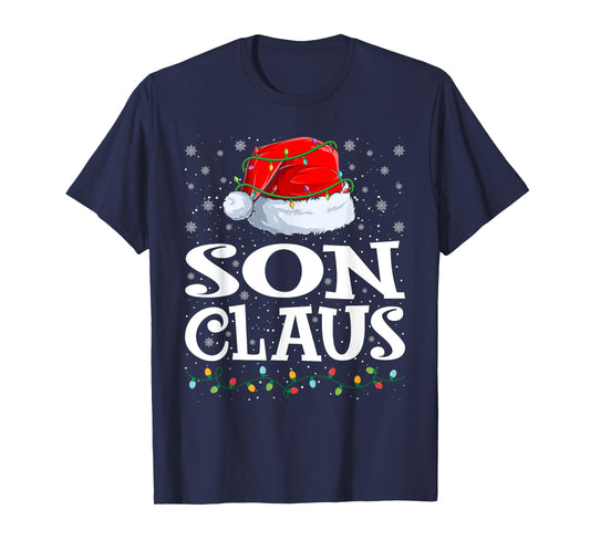 Son Claus Christmas Lights Santa Hat Family Matching T-Shirt