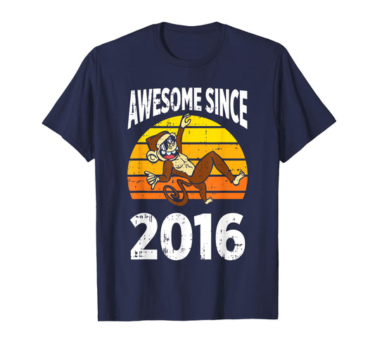 Monkey Awesome Since 2016 7th Birthday 7 Years Old T-Shirt