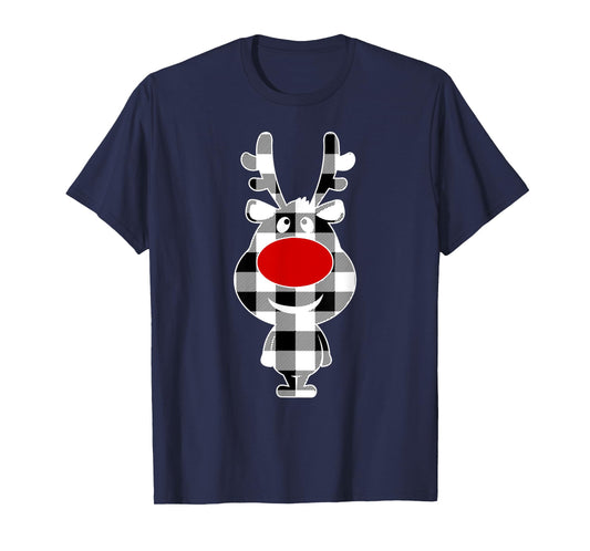 Reindeer Black & White Buffalo Plaid Merry Christmas T-Shirt