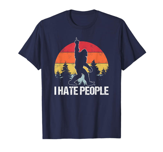 Big Foot I Hate People Middle Finger Sasquatch Retro Funny T-Shirt