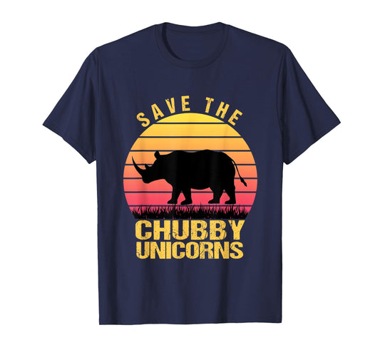 Save The Chubby Unicorns Vintage Retro Funny Rhino Animal T-Shirt
