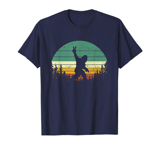 Sasquatch Peace Sign Funny Bigfoot Retro Yeti Sunset T-Shirt