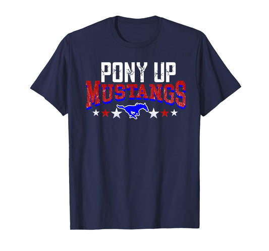 Pony Up Mustangs School Spirit Red Blue Teacher Mustang T-Shirt