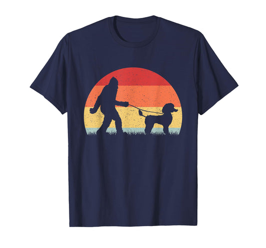 Vintage Bigfoot Walking Poodle Dog Sasquatch Funny Gifts Men Women Kids T-Shirt