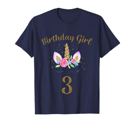 3rd Birthday Girl Unicorn Shirt Third Birthday Outfit T-Shirt
