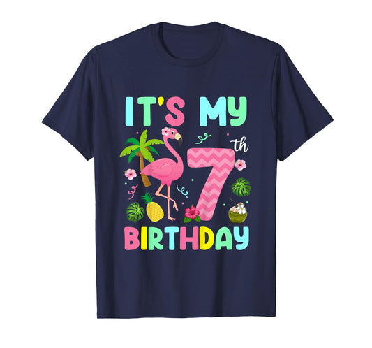 It's My 7th Birthday Flamingo Shirt Hawaii 7 Yrs Old Girl T-Shirt