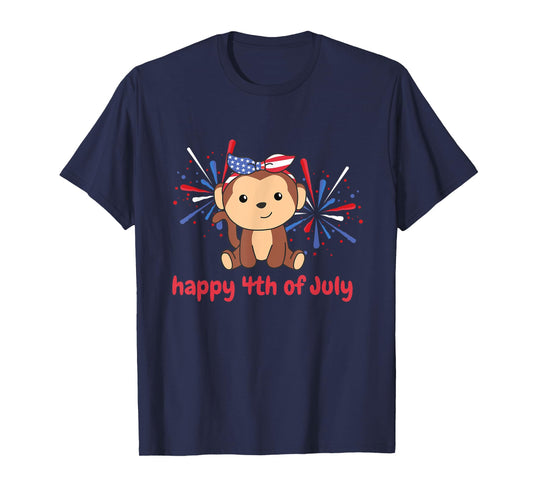 4th Of July American Monkey For Kids Usa Fireworks Monkey T-Shirt