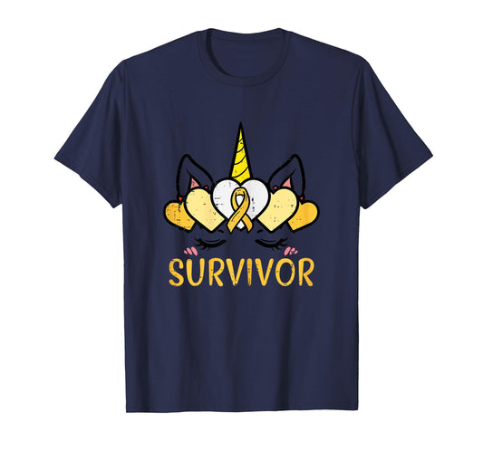 Unicorn Head Survivor Childhood Cancer Awareness Girls Kids T-Shirt