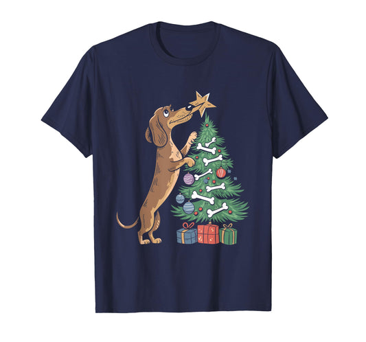 Dachshund Dog Christmas Tree Puppy Lover X-mas Holiday T-Shirt