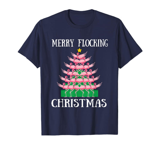 Flamingo Merry Flocking Christmas Tree Lights Flamingos XMas T-Shirt