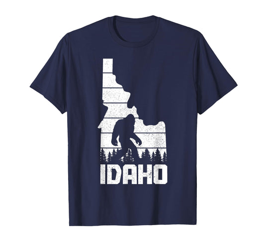 Idaho Bigfoot State Map Hunting Hunter Funny Pride Vintage T-Shirt