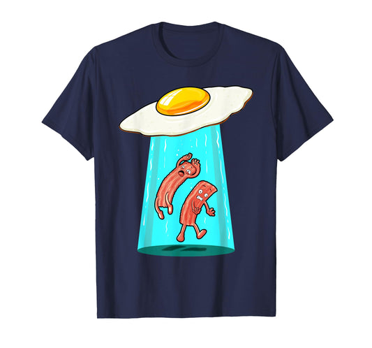 Egg Bacon UFO Abducting Funny Alien Breakfast Food Lover T-Shirt