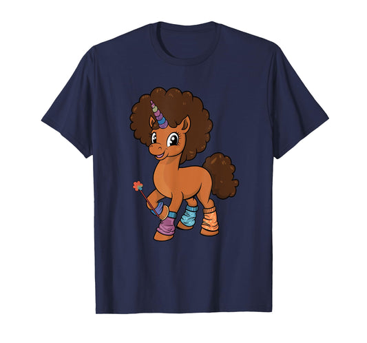 Unicorn With Afro Costume Toddler Girls Melanin African Kids T-Shirt