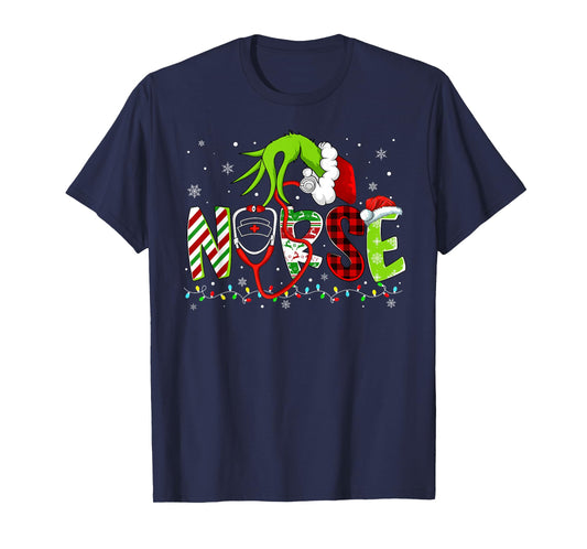 Nurse Funny Merry Christmas Stethoscope Lights Xmas Pajamas T-Shirt