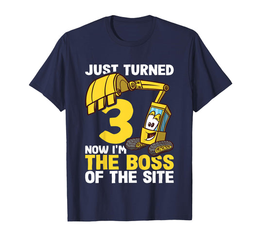 Kids 3rd Birthday Shirt Boy Excavator Construction Site Boss T-Shirt