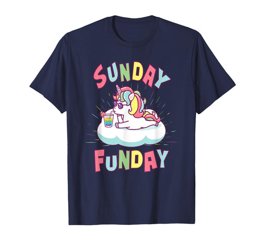Sunday Funday Shirts Women Cute Unicorn Drinking Rainbow T-Shirt