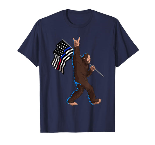 Police Fire First Responder Flag for Bigfoot Rock and Roll T-Shirt
