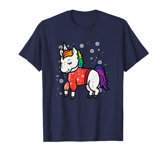 Unicorn Ugly Christmas Sweater Xmas Toddler Girls Kids Women T-Shirt